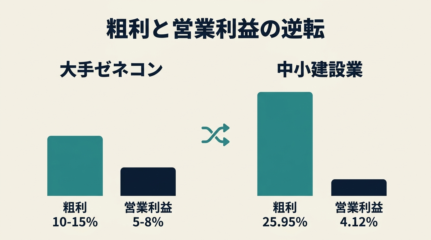 大手ゼネコンと中小建設業の粗利率・営業利益率の逆転現象