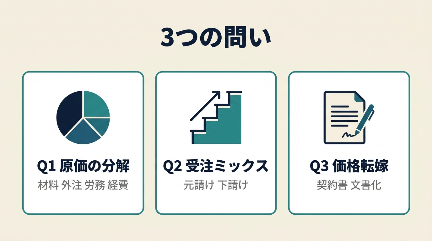 中小建設業の経営者が確認すべき3つの問い 原価4分解/元請下請ミックス/価格転嫁文書化